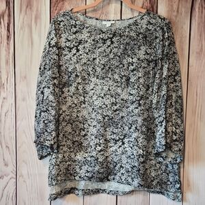 purejill Petite Black and White Floral Women's Blouse Size PL